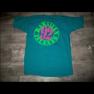 Vtg Poly Tees Hawaii Islands 92 Single Stitch Teal Green T-shirt Tee Men's XL